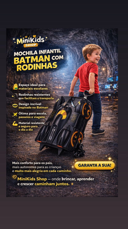 🦇 Mochila Infantil Batman com Rodinhas