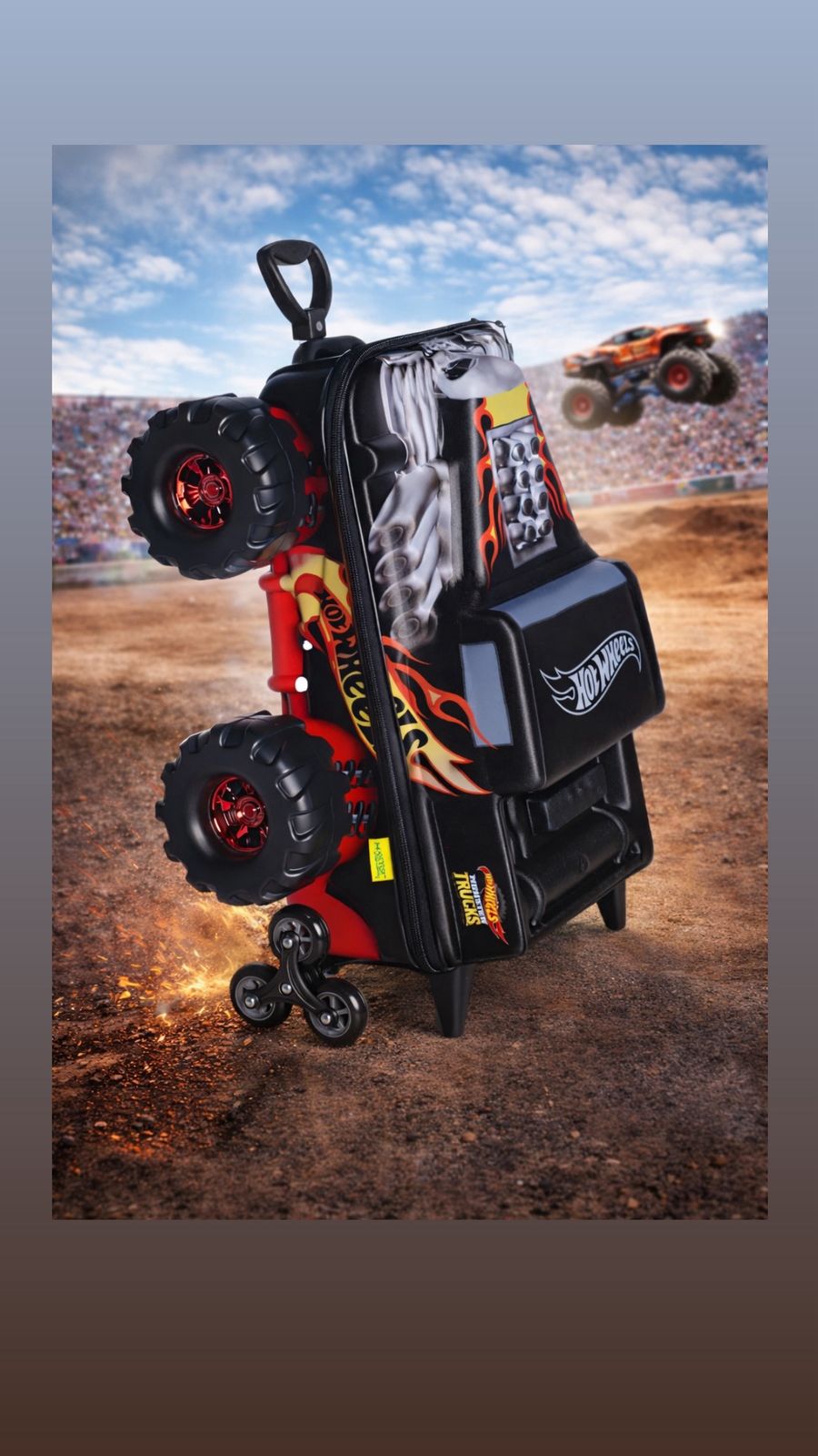 🔥 Mochila Hot Wheels Monster Truck com Rodinhas
